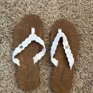 Maui and Sons White and Brown Sandals with Braided Straps